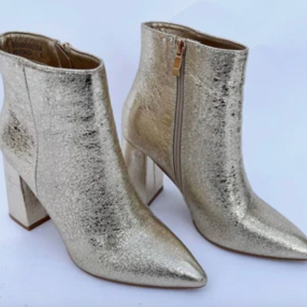 ShuShop Metallic Gold Ankle Booties